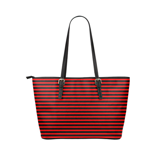 Horizontal Red Candy Stripes Leather Tote Bag/Small (Model 1651)