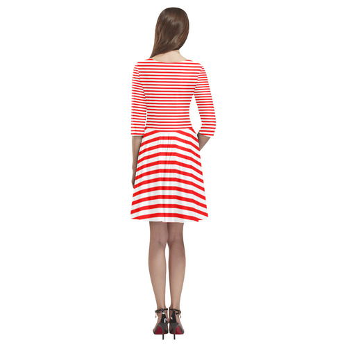 Horizontal Red Candy Stripes Tethys Half-Sleeve Skater Dress(Model D20)