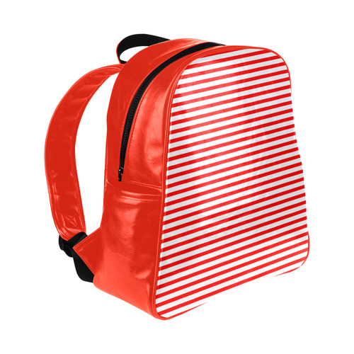 Horizontal Red Candy Stripes Multi-Pockets Backpack (Model 1636)