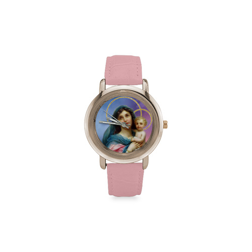 Madonna and Child by Hans Zatska - religious gift idea Women's Rose Gold Leather Strap Watch(Model 201)