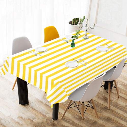 Horizontal Yellow Candy Stripes Cotton Linen Tablecloth 60"x 104"