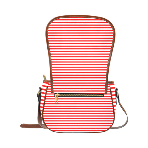 Horizontal Red Candy Stripes Saddle Bag/Small (Model 1649) Full Customization