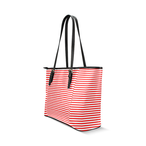 Horizontal Red Candy Stripes Leather Tote Bag/Large (Model 1640)