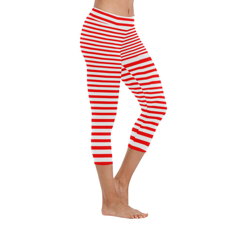 Horizontal Red Candy Stripes Women's Low Rise Capri Leggings (Invisible Stitch) (Model L08)