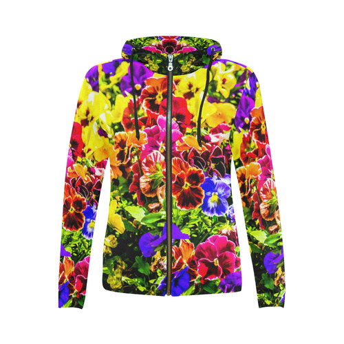 Viola Tricolor Flower colorful beautiful spring warm All Over Print Full Zip Hoodie for Women (Model H14)