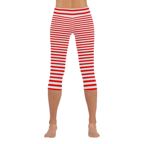 Horizontal Red Candy Stripes Women's Low Rise Capri Leggings (Invisible Stitch) (Model L08)