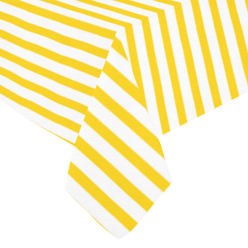 Horizontal Yellow Candy Stripes Cotton Linen Tablecloth 60"x 84"