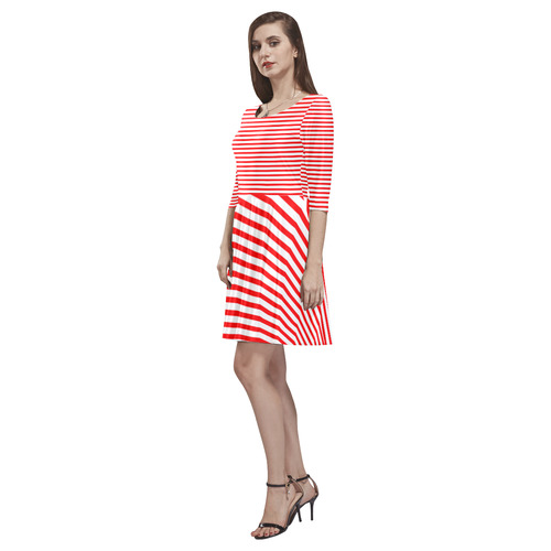 Horizontal Red Candy Stripes Tethys Half-Sleeve Skater Dress(Model D20)