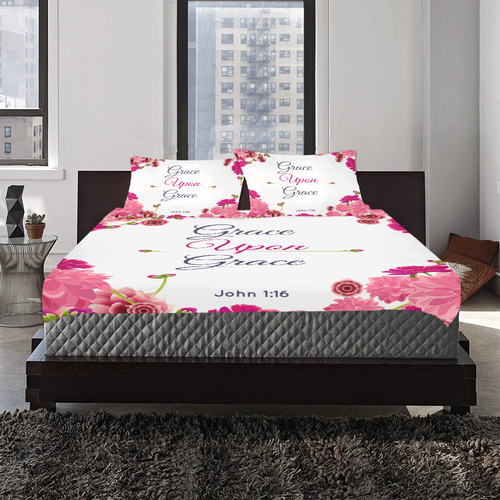 floral grace upon grace pinkflowers bed set 3-Piece Bedding Set