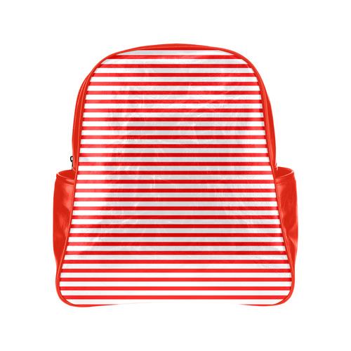 Horizontal Red Candy Stripes Multi-Pockets Backpack (Model 1636)