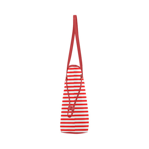 Horizontal Red Candy Stripes Clover Canvas Tote Bag (Model 1661)