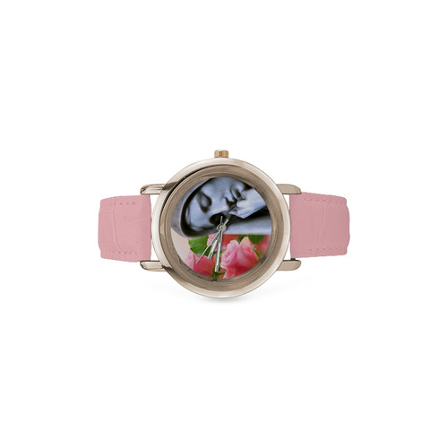 Our Lady of Sorrows with roses - catholic art Women's Rose Gold Leather Strap Watch(Model 201)