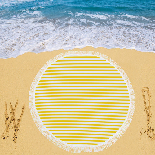 Horizontal Yellow Candy Stripes Circular Beach Shawl 59"x 59"