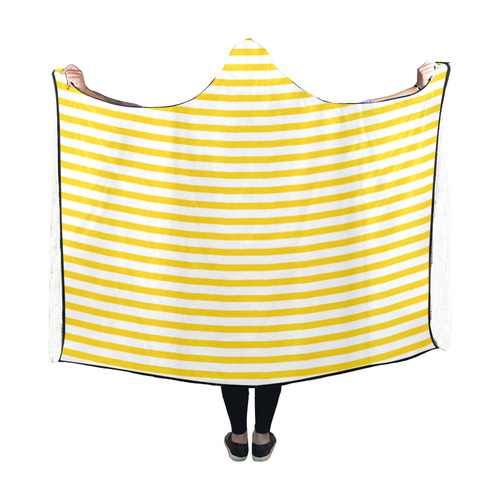 Horizontal Yellow Candy Stripes Hooded Blanket 60''x50''
