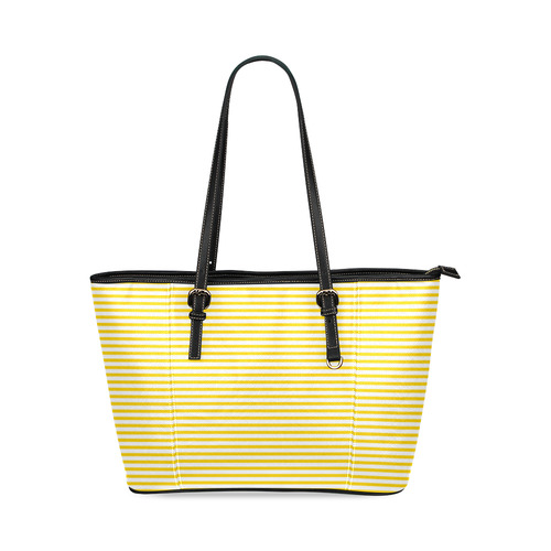 Horizontal Yellow Candy Stripes Leather Tote Bag/Small (Model 1640)