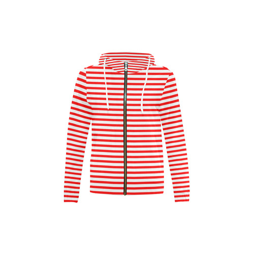 Horizontal Red Candy Stripes All Over Print Full Zip Hoodie for Kid (Model H14)