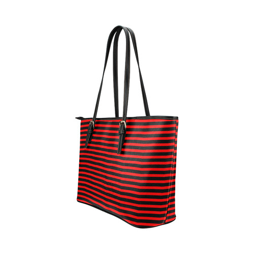 Horizontal Red Candy Stripes Leather Tote Bag/Small (Model 1651)