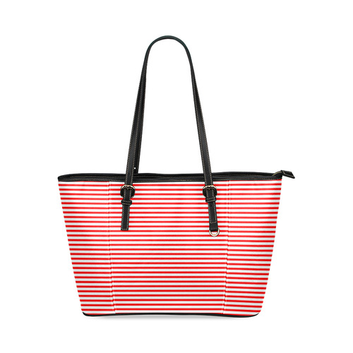 Horizontal Red Candy Stripes Leather Tote Bag/Small (Model 1640)