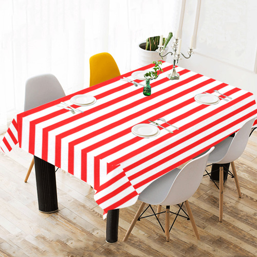 Horizontal Red Candy Stripes Cotton Linen Tablecloth 60"x120"