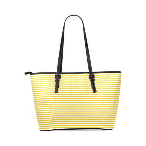 Horizontal Yellow Candy Stripes Leather Tote Bag/Small (Model 1640)