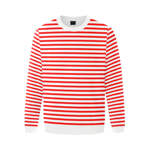 Horizontal Red Candy Stripes Men's Oversized Fleece Crew Sweatshirt/Large Size(Model H18)