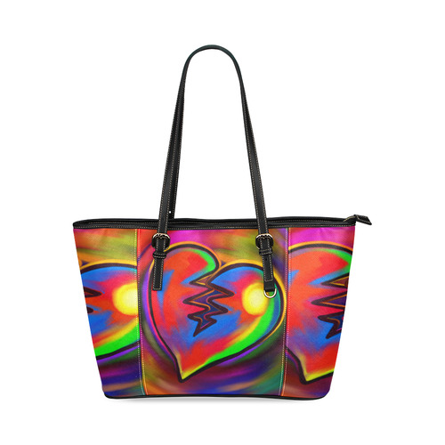 Broken Heart Vibrant Love Painting Leather Tote Bag/Small (Model 1640)