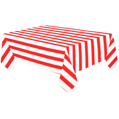 Horizontal Red Candy Stripes Cotton Linen Tablecloth 60"x120"