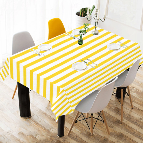 Horizontal Yellow Candy Stripes Cotton Linen Tablecloth 60" x 90"