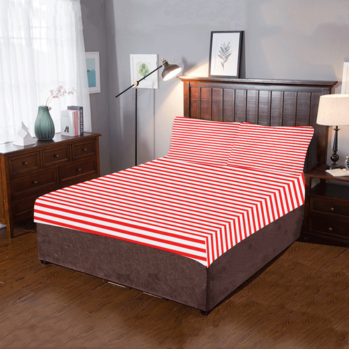 Horizontal Red Candy Stripes 3-Piece Bedding Set