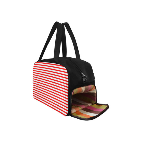 Horizontal Red Candy Stripes Fitness Handbag (Model 1671)