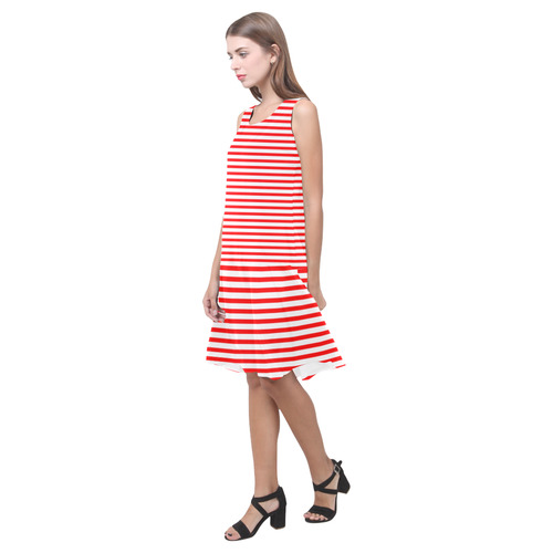 Horizontal Red Candy Stripes Sleeveless Splicing Shift Dress(Model D17)