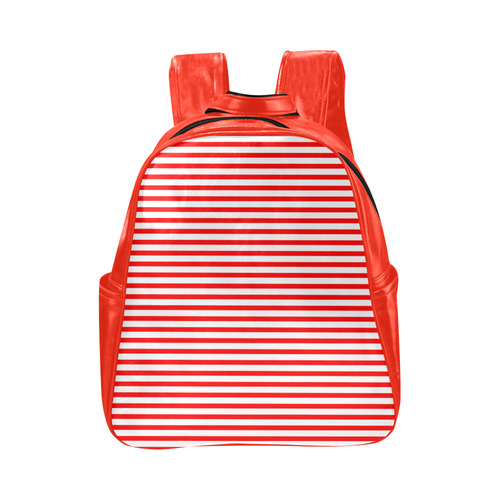 Horizontal Red Candy Stripes Multi-Pockets Backpack (Model 1636)