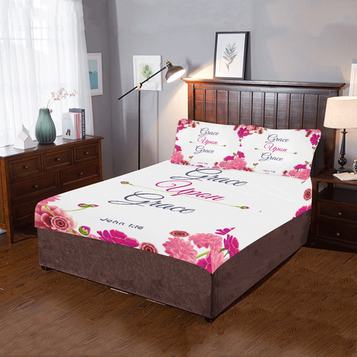 floral grace upon grace pinkflowers bed set 3-Piece Bedding Set
