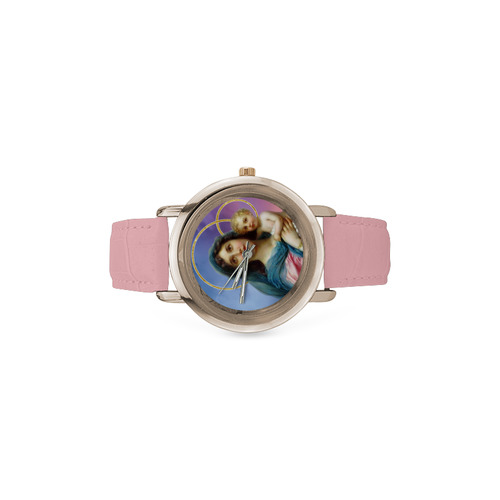 Madonna and Child by Hans Zatska - religious gift idea Women's Rose Gold Leather Strap Watch(Model 201)