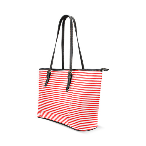 Horizontal Red Candy Stripes Leather Tote Bag/Small (Model 1640)