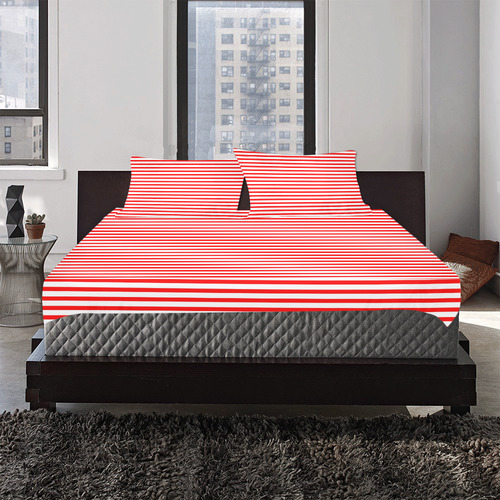 Horizontal Red Candy Stripes 3-Piece Bedding Set