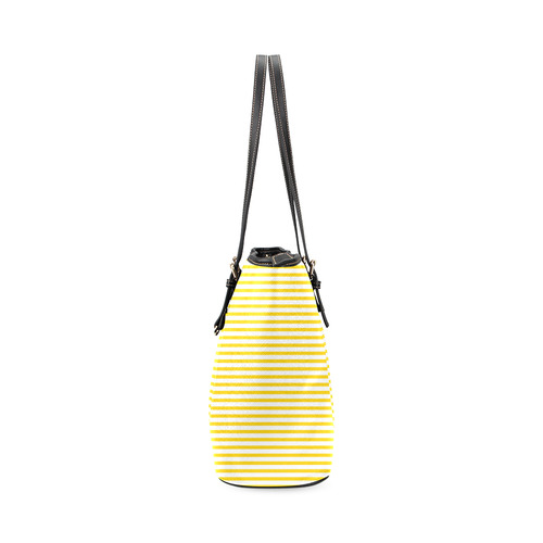 Horizontal Yellow Candy Stripes Leather Tote Bag/Small (Model 1640)