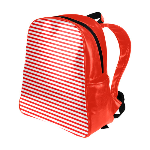 Horizontal Red Candy Stripes Multi-Pockets Backpack (Model 1636)