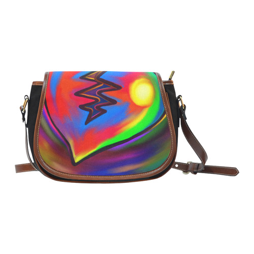 Broken Heart Vibrant Love Painting Saddle Bag/Small (Model 1649)(Flap Customization)