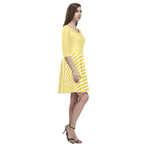 Horizontal Yellow Candy Stripes Tethys Half-Sleeve Skater Dress(Model D20)