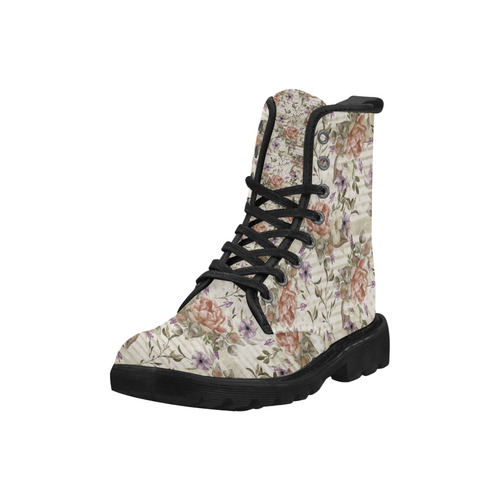 Watercolor Vintage Roses Ribbon Pattern 03 Martin Boots for Women (Black) (Model 1203H)