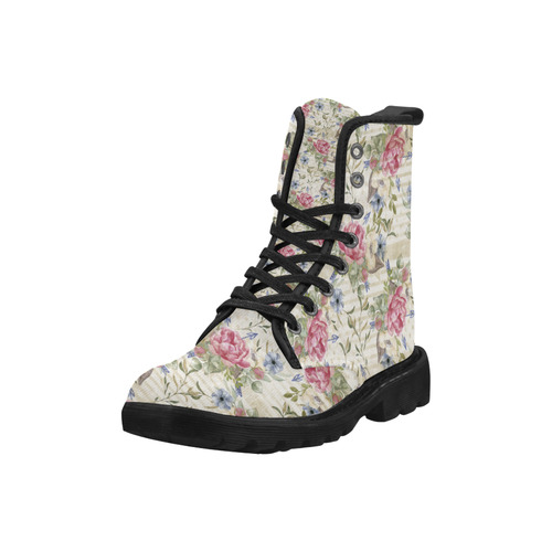 Watercolor Vintage Roses Ribbon Pattern 01 Martin Boots for Women (Black) (Model 1203H)