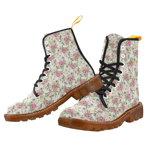 Watercolor Vintage Roses Ribbon Pattern 01 Martin Boots For Women Model 1203H