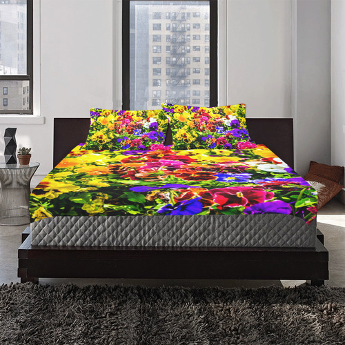 Viola Tricolor Flower colorful beautiful spring 3-Piece Bedding Set