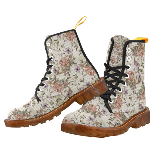 Watercolor Vintage Roses Ribbon Pattern 03 Martin Boots For Women Model 1203H