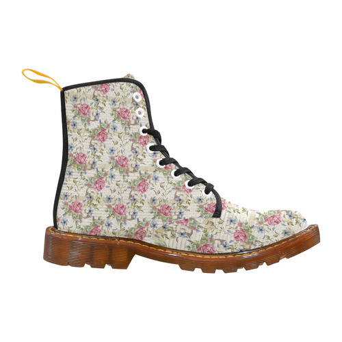 Watercolor Vintage Roses Ribbon Pattern 01 Martin Boots For Women Model 1203H