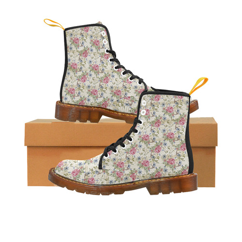 Watercolor Vintage Roses Ribbon Pattern 01 Martin Boots For Women Model 1203H