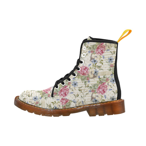Watercolor Vintage Roses Ribbon Pattern 01 Martin Boots For Women Model 1203H