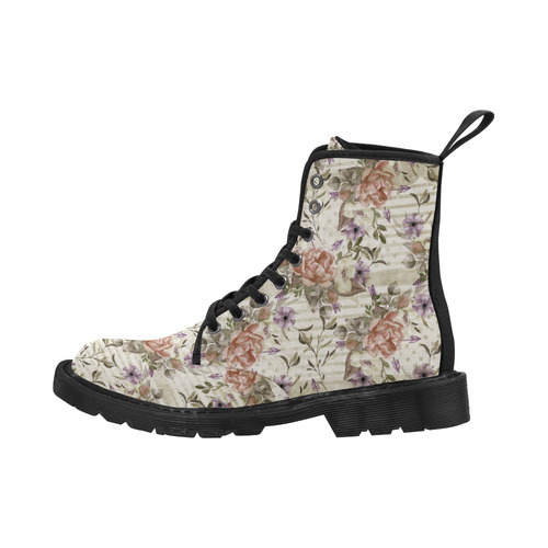 Watercolor Vintage Roses Ribbon Pattern 03 Martin Boots for Women (Black) (Model 1203H)