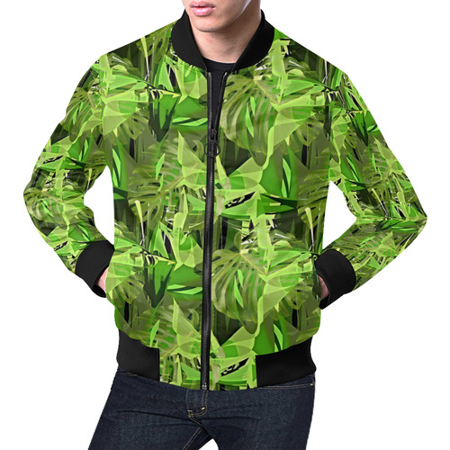 Tropical Jungle Leaves Camouflage All Over Print Bomber Jacket for Men (Model H19)